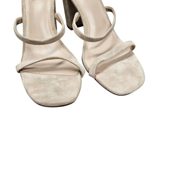 Aqua Adele Beige Suede Open Toe Strappy Block Heel Slip On Never Worn Neutral - Picture 2 of 12